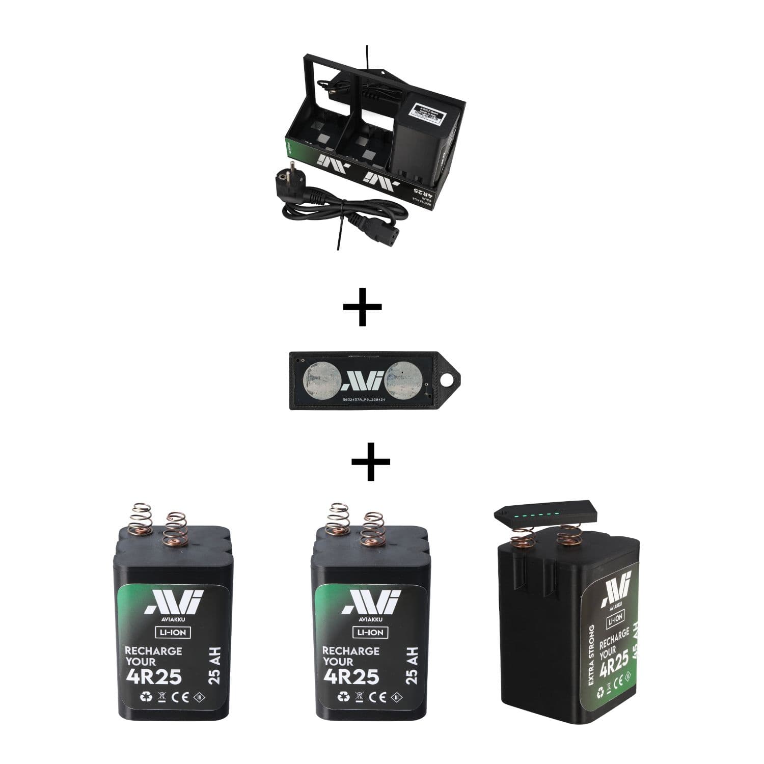 Lot de 3 batteries AVIakku 25 Ah avec chargeur et testeur pour feux de signalisation